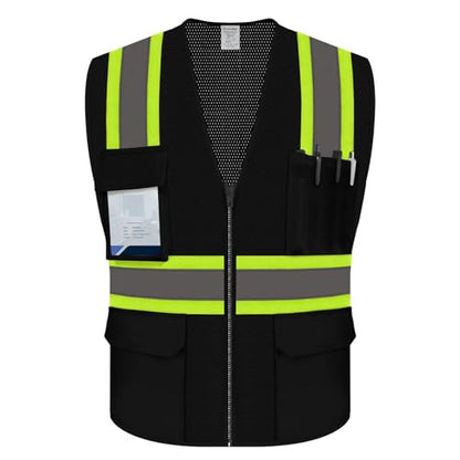 Hi Vis Safety Work Vest with Reflective Strip, Black, 3XL - color: Black, size: 3X-Large