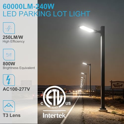 Lightdot 240W(240x1W LED) Parking Lot LED Lights 60000Lm LED Pole Lights Outdoor with Smart Photocell 5000K ETL IP65 Parking Lot Light Commercial for Height 30~40Ft Yard,Driveway,Stadium,Roadway-4Pack