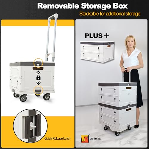 Wellmax Rolling Crate with Wheels, Foldable Utility Cart, 132 lb, White