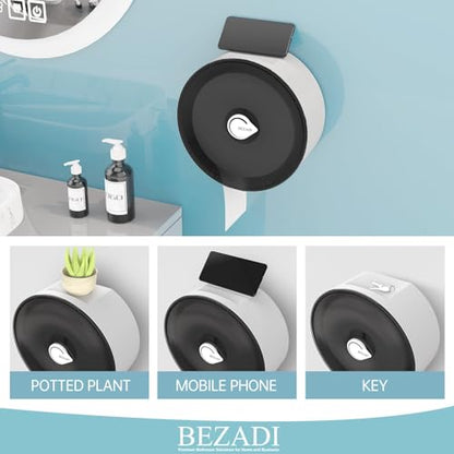 Paper Towel Dispenser Wall Mount Waterproof No-Drill for Restrooms with Lock ABS Commercial Large Capacity Paper Holder, Black - color: Black