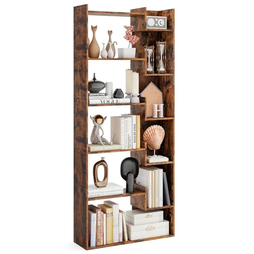 Tangkula 6-Tier Bookshelf, 64”H Tall Open Bookcase with Anti-Tip Kits, Home Office Free-Standing Wood Room Divider Display Shelf, Modern 11-Shelf Storage Rack for Study, Living Room (1, Rustic Brown) - color: Rustic Brown