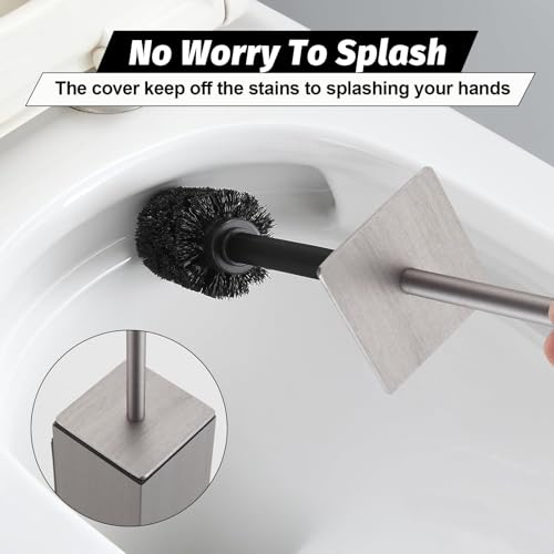 BGL Toilet Brush and Holder Set Brushed Nickel Wall Mounted for Bathroom Square Design - color: Brushed Nickel-wall Mount
