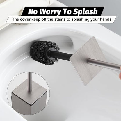 BGL Toilet Brush and Holder Set Brushed Nickel Wall Mounted for Bathroom Square Design - color: Brushed Nickel-wall Mount