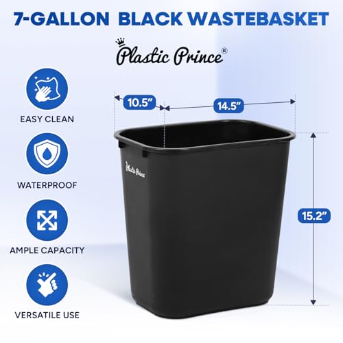 PLASTIC PRINCE 28 Quart Trash Can, Black and Blue Plastic Rectangular 7 Gallon Wastebasket for Kitchen Bathroom Office, 28 qt Garbage Can Fits Under Desk Cabinet Sink, Set of 2 - color: Black and Blue