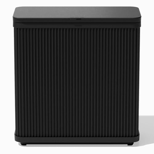 Veradek Tambour Waste Bin - Outdoor Trash Can with Dual Bag System - color: Black, size: 25" L x 11.75" W x 26.5" H