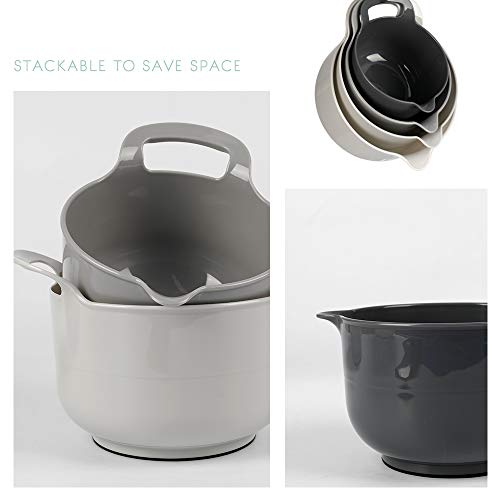 BoxedHome 4 Pack Nesting Mixing Bowl with Pour Spout and Handle, BPA free Microwave & Dishwasher Safe(Grey, 4 Pack with Handle) - color: Gray