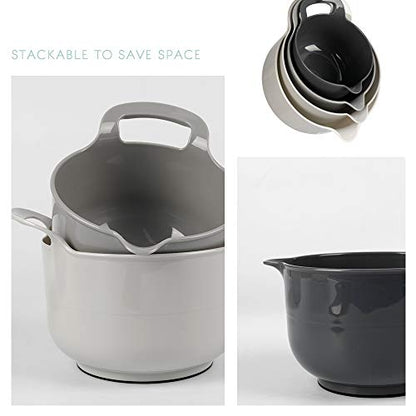 BoxedHome 4 Pack Nesting Mixing Bowl with Pour Spout and Handle, BPA free Microwave & Dishwasher Safe(Grey, 4 Pack with Handle) - color: Gray