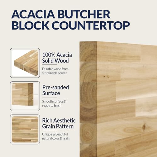 Howizz Acacia Butcher Block Shelf 12 x 24 x 1.5 Inches, Unfinished Solid Wood Countertop Shelf Board, Wooden Plank Board - color: Acacia - Finger Joint - Natural - Unfinished, size: 24"L x 12"W x 1.5"Th