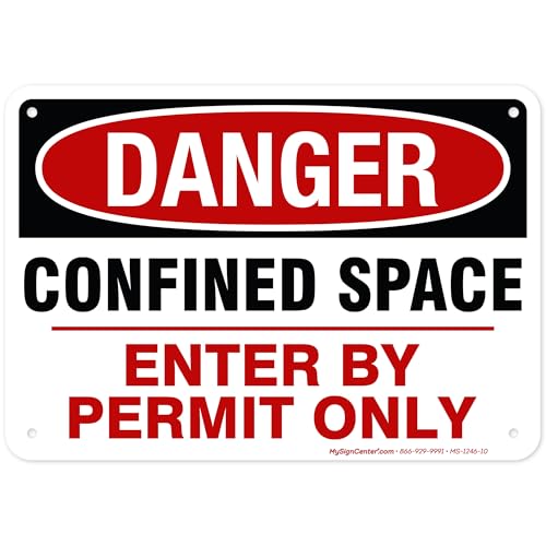 Danger Confined Space Enter By Permit Only Sign, 7x10 Inches, 55 mil thick - size: 7x10 - Polyethylene