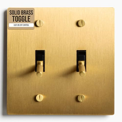 Select 2-Gang Solid Brass Toggle Switch, 3-Way Compatible with Faceplate - color: Satin Brass, size: 2 Gang, style: Toggle Switch