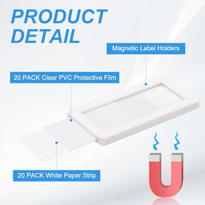 uxcell 20 Pcs Magnetic Label Holders, 2.4 x 1.2 Inch Data Card Holder with Paper Cards and Protective Films for Shelf White Board Toolbox Metal Wall Cabinet Drawer, White - color: White, size: 2.4 x 1.2 Inch