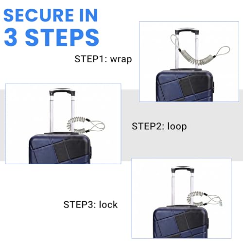 Security Cable Lock 2 Pack, 5FT Self-Coiling Stainless Steel Double Loop Cable, Flexible Anti-Theft Wire for Luggage, Bike, Helmet & Travel Gear (Silver) - color: Silver