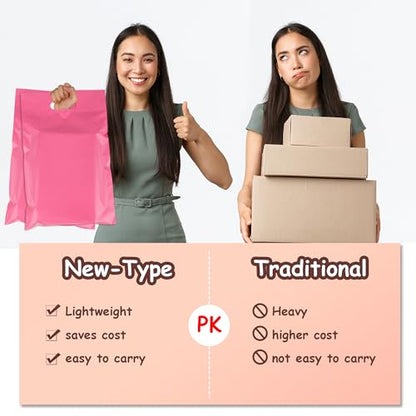 Pink Poly Mailers with Handle, 10x13 Inch 100 Pcs - color: Pink, size: 10x13 Inch 100 pcs