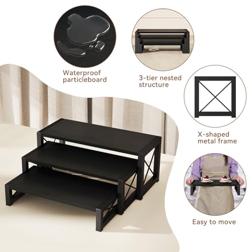 IBUYKE Wood Cupcake Display Stand,Set of 3,Black TLJ019B