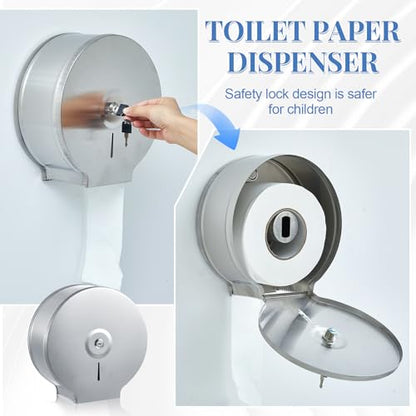 Mifoci 4 Pcs Industrial Toilet Paper Holder Commercial Roll Dispenser Wall Mount Stainless Steel Jumbo Tissue Dispenser Fits 9 Roll Toilet Paper for Office Home Public Places (Silver) - color: Silver