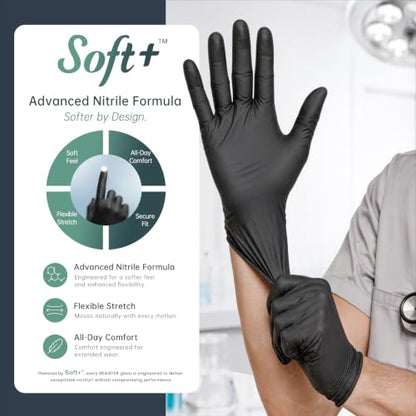 BEASTEK Black Nitrile Disposable Gloves, 4.0 Soft+™ Powder-Free 100 &1000CT - color: 100 Black (Large)
