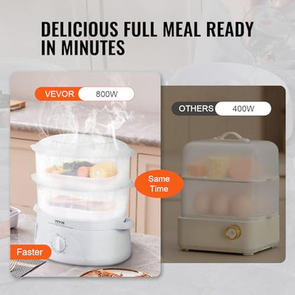 VEVOR Electric Food Steamer, 7.4Qt Electric Vegetable Steamer with 2-Tier Stackable Trays, Food-Grade Food Steamer for Cooking with 60 Min Timer, Auto Shut-Off & Boil Dry Protection (800W) - size: 2-Tier