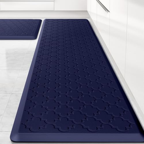 Kitchen Mat 2 PCS Cushioned Anti-Fatigue Floor Mat Standing Mat for Kitchen - color: Blue, size: 20"x30"+20"x60"