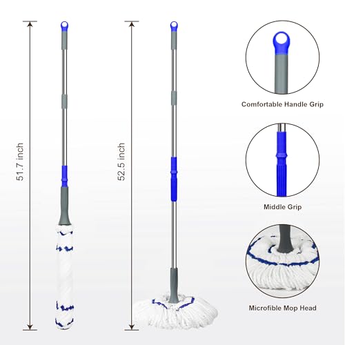 Self Wringing Mop Easy Squeeze Cleaning Twist Mop,White - color: White
