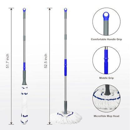Self Wringing Mop Easy Squeeze Cleaning Twist Mop,White - color: White