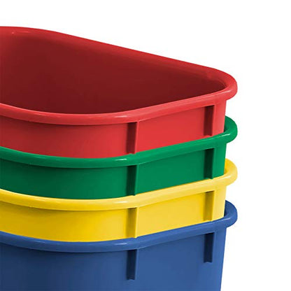 Acrimet Wastebasket Bin for Recycling, 6.75 Gallon/ 27 Quart/ 25.552 Liter (Made of Plastic) (Metal/Yellow, Paper/Blue, Glass/Green, Plastic/Red) (Set of 4)