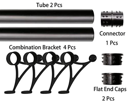 11 ft Stainless Steel Bar Foot Rail Kit, 2" OD 304 Stainless Tubing Set with Combination Brackets, End Caps & Internal Connector, Matte Black Finish Heavy Duty Footrest for Home Bar, Pub & Restaurant - size: 11 ft (66 in x 2), style: Flat End Cap
