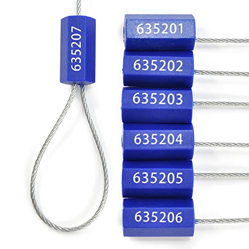 Pull-Tite Steel Security Cable Wire Seals Numbered Anti-Tamper Security Tags Self-Locking Shipping Padlock (Blue, Pack of 50pcs)