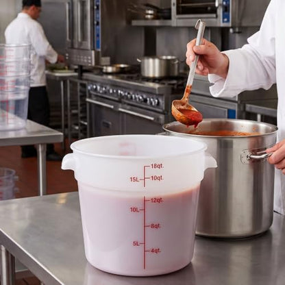 TrueCraftware- 18 Quart White Round Food Storage Container Polypropylene- Commercial Reusable Food Container Canister with Measurement Markings for Meal Prep Pantry Kitchen - size: 18 Quart