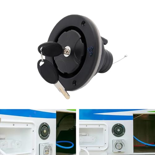 RV Fresh Water Inlet Lockable Plastic Gravity Inlet Filler Cap with Spring and Seal Leak Proof Fill Hatch Replacement Kit Leakproof RV Water Filling Resistant Cover for Camping Trailer Black