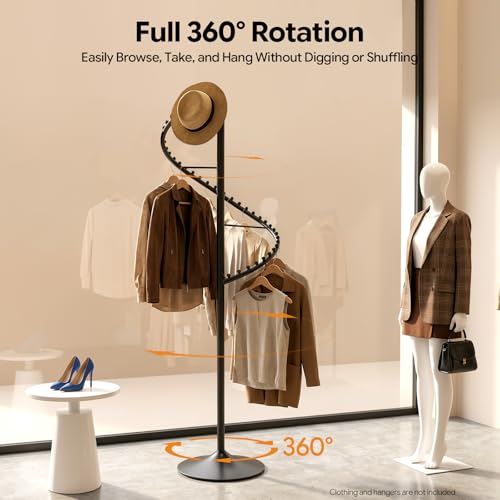DYRABREST Spiral Rotating Clothing Rack, 5.91ft H 38-Ball Heavy Duty Garment Rack, Space Saving Standing Metal Sturdy Freestanding Hanger for Boutique Bedroom (Black) - color: Black