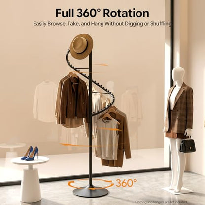 DYRABREST Spiral Rotating Clothing Rack, 5.91ft H 38-Ball Heavy Duty Garment Rack, Space Saving Standing Metal Sturdy Freestanding Hanger for Boutique Bedroom (Black) - color: Black