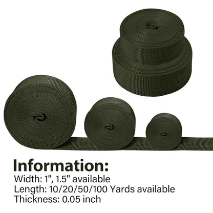 Polypropylene Webbing 1 Inch 1.5 Inch Nylon Webbing Straps Poly Strapping - color: Army Green, size: 1.5 inch x 10 yards