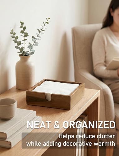Acacia Lunch Napkin Holder 7.8 x 7.8 inches for Dining Table and Kitchen – Napkin Dispenser Made from Brown Acacia Wood – Premium Quality Feel for Dessert Beverage Party Dinner Luncheon Bar Table - size: 7x7x1.5 Inch Lunch Napkin Holder