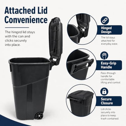 45 Gallon Outdoor Trash Can with Wheels, Heavy Duty Garbage Bin for Patio - size: 45 Gallon
