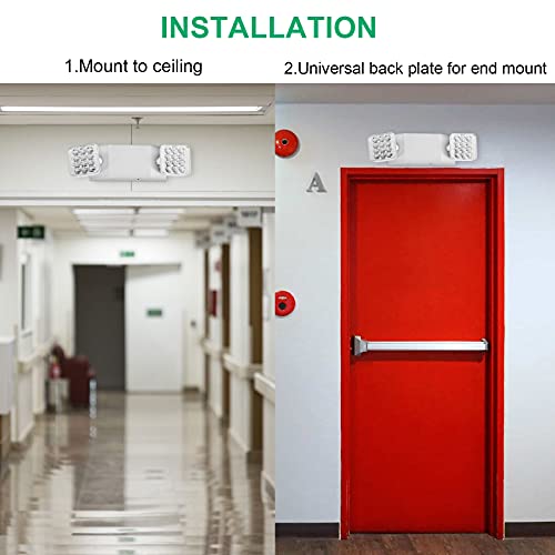 12 Pack LED Emergency Light Fixture, Commercial Emergency Lights with Battery Backup, Square Two Head Adjustable LED Emergency Lighting for Power Failure Business, Emergency Exit Light AC 110V-277V - color: 12 Pack