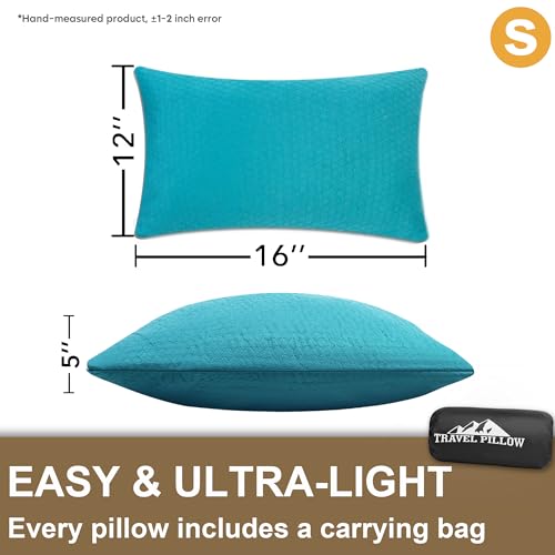 Camping Pillow Small Shredded Memory Foam Pillow, Travel Pillow Breathable and Soft, Suitable for Backpacking Hiking, Airplane and Car - color: Turquoise Blue, size: S-16 X 12 Inch