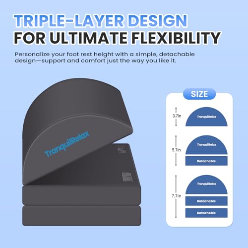 TranquilRelax Foot Rest Under Desk, 3-Height Adjustable Foot Stool, Gray - color: Gray, size: XX-Large