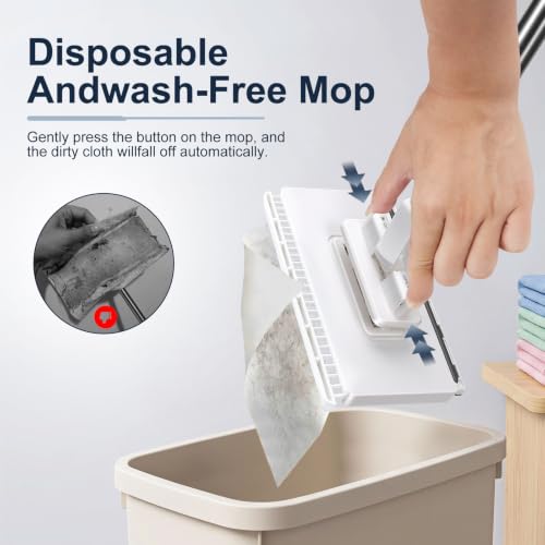 Masthome Snap Grip Mini Mop with Built-in Squeegee,30" Hands Free Clamp Mop - color: White Mini
