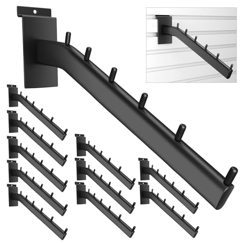Yaocom 10 Pack Waterfall Faceout for Slatwall, 6 Station 12" Hook, Black - color: Black