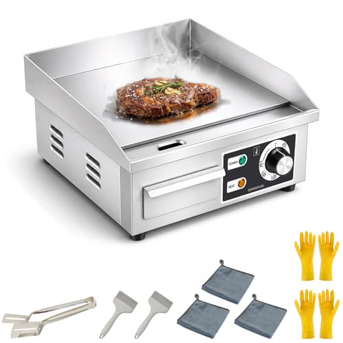 Stainless Steel Electric Griddle, Flat Top Grill Nonstick, Indoor Grill