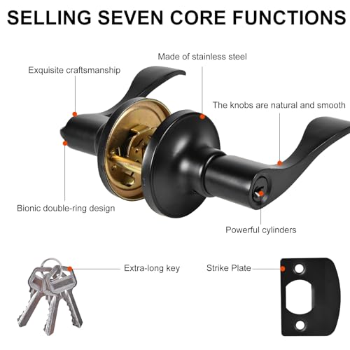 High-Security Stainless Steel Door Lever with Lock and Key(Black) - color: 8300-Black