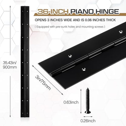 Zonon 4 Pack Heavy Duty Piano Hinge 36'' x 3 '' Width 0.060'' Thick, Black - color: Black, size: 36''