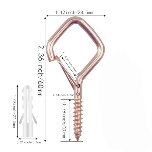 12 Pcs 2.36IN Ceiling Hooks with Safety Buckle for Plants - color: Rose Gold, size: 12Pcs