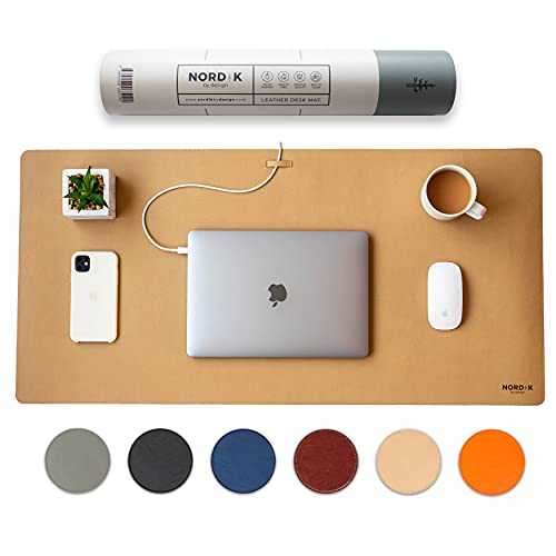 Nordik Leather Desk Mat -Champagne Beige- Large Leather Desk Pad 35x17 in - color: Champagne Beige