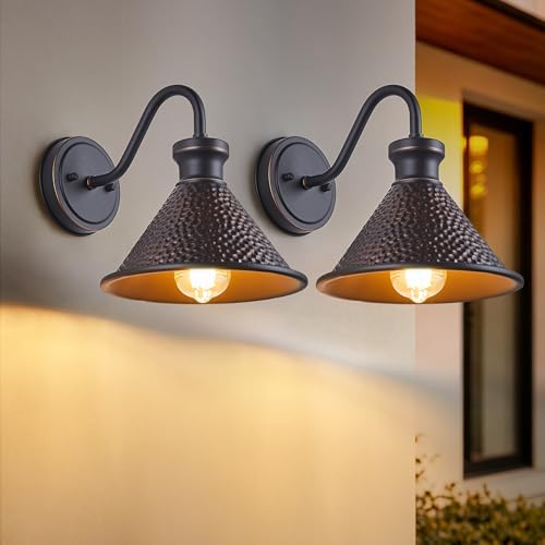 Tarentlight Gooseneck Outdoor Wall Light Fixtures, 2-Pack Farmhouse Barn Lights for Porch, Industrial Oil-Rubbed Bronze Exterior Wall Sconce for Garage, Patio, E26 Base Anti-Rust, Bulb not Included - color: 2 Pack Oil-Rubbed Bronze(Without Photocell)