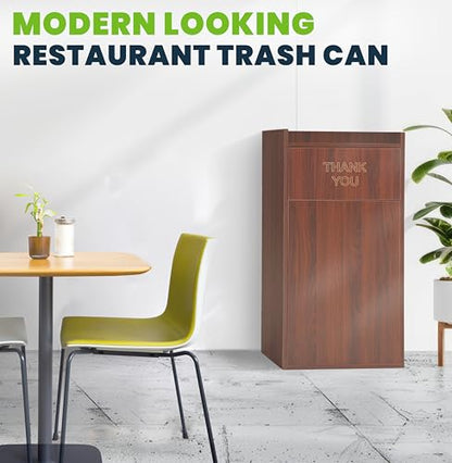 Alpine Restaurant Trash Can Cabinet - Commercial Trash Can 40 Gallon, Garbage Receptacle Indoor with Tray Holder for Restaurants, Cafeterias (Mahogany) - color: Mahogany