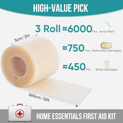 Hydrocolloid Roll for Wound Care, Hydrocolloid Bandages(3Roll x 2in x 12ft) - size: 2in x 36ft
