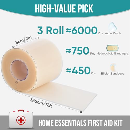 Hydrocolloid Roll for Wound Care, Hydrocolloid Bandages(3Roll x 2in x 12ft) - size: 2in x 36ft