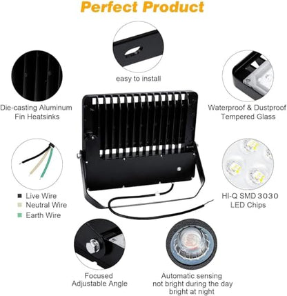 Juyace 240W LED Stadium Flood Light with Photocell for Parking Lot Building - size: 240W-1pack-With Photocell