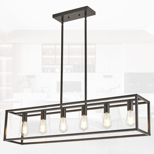 Dining Room Light Fixture, Kitchen Fixture Lights Pendant Lights Kitchen Island Oil Rubbed Bronze 6-Light Industrial Pendant Lighting for Kitchen Island - color: Oil-Rubbed Bronze, size: 6 Lights